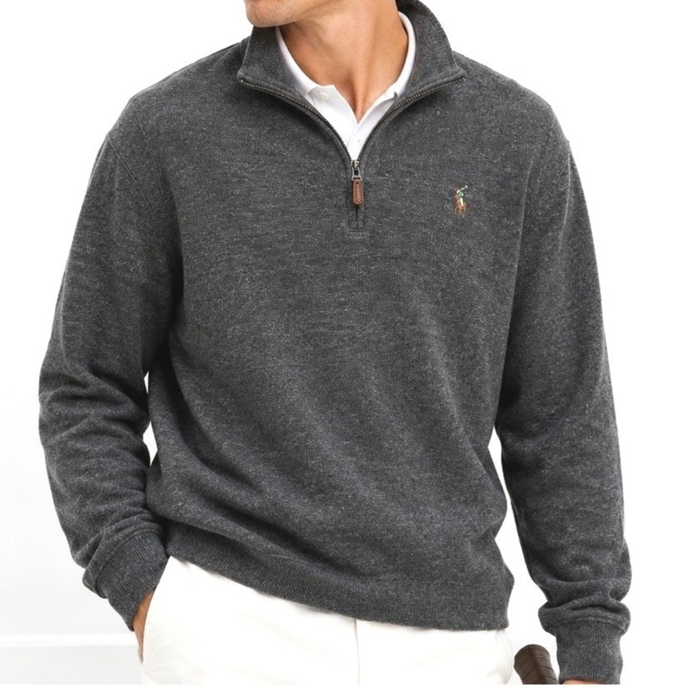 Polo Ralph Lauren Estate Rib Quarter Zip Sweater XXL Gray Cotton Pullover